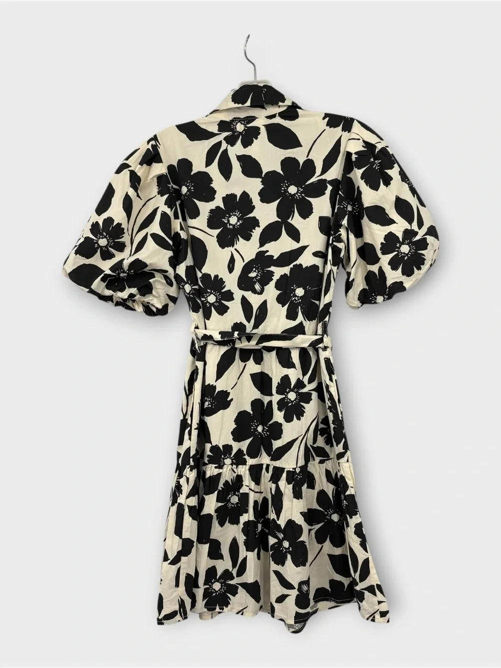 Jessica Simpson Floral Puff Sleeve Shirt Dress in Black and Cream Women’s Size S - Picture 5 of 6